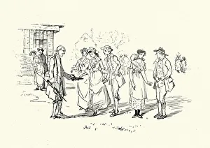Young couples paying the fiddlers at the end of the May dance, Victorian 19th Century Young couples paying the fiddlers at the end of the May dance, Victorian 19th Century