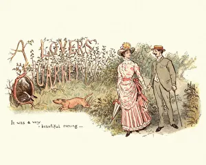 Young victorian couple walking in the contryside Young victorian couple walking in the contryside