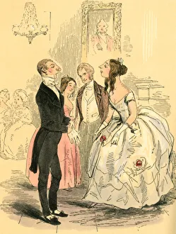 Young Victorian woman snobbishly regarding a prospective dance partner Young Victorian woman snobbishly regarding a prospective dance partner