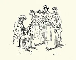 Young woman asking fiddler to play a tune, traditional English music Young woman asking fiddler to play a tune, traditional English music