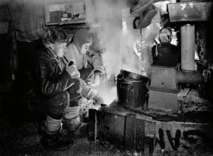 Antarctic Expedition Prints: Print of Cecil Meares and Captain Oates at a blubber stove