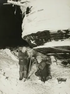 Trans-Antarctic Expedition Prints: Print of Captain Worsley and Reginald James taking observations