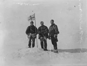 At the magnetic pole, Mackay, Mawson and David At the magnetic pole, Mackay, Mawson and David