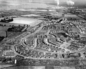 Aerial view of Temple Hill Estate, Dartford, Kent with the River Thames and industrial