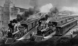 An American Railway scene at Hornellsville Erie Canal 1874 by Currier and Ives An American Railway scene at Hornellsville Erie Canal 1874 by Currier and Ives