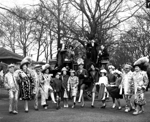 The annual Easter Sunday Parade - at Battersea Park, London. A crowd including Pearly Kings The annual Easter Sunday Parade - at Battersea Park, London. A crowd including Pearly Kings