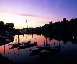 Images Dated 29th December 2005: Boats at sunset. Angers, on the banks of the river Maine, Loire Valley. France