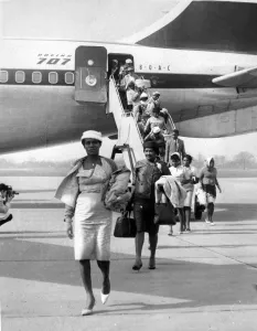 Chartered Boeing 707 jet airliners are flying in hundreds of coloured immigrants Chartered Boeing 707 jet airliners are flying in hundreds of coloured immigrants