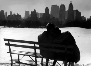 Couple enjoying the snow in Central Park New York 1962 love couple romance romantic Couple enjoying the snow in Central Park New York 1962 love couple romance romantic