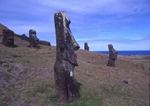 Images Dated 30th September 2004: Easter Island A few of the upright giant statues near the ancient volcanic quarry