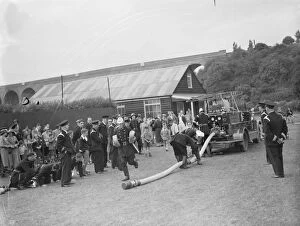Fire brigade demonstration in Horton Kirby, Kent. 1936