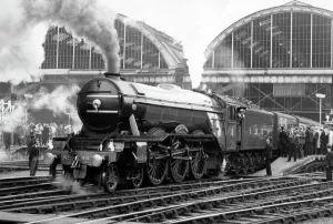 Prints of The Flying Scotsman pulls out of Londons Kings Cross station to make the last steam-hauled non-stop run to Edinburgh 1 May 1968 vintage stills archive picture library stock photographic Scotland Prints: The Flying Scotsman Print, 1968 Steam Train Departure