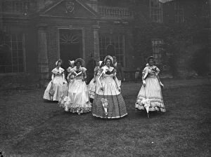 Girls in period dresses at Lullingstone Park near Eynsford, Kent. 1938