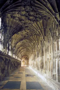 Gloucester Cathedral The cloister wall in Gloucester Cathedral built between 1351 Gloucester Cathedral The cloister wall in Gloucester Cathedral built between 1351