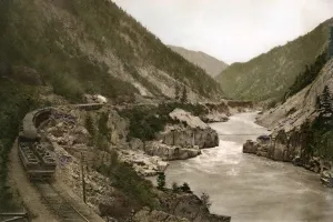 Hells Gate, Fraser River Canyon : Where a mighty torrent, churned into foam, seeks Hells Gate, Fraser River Canyon : Where a mighty torrent, churned into foam, seeks