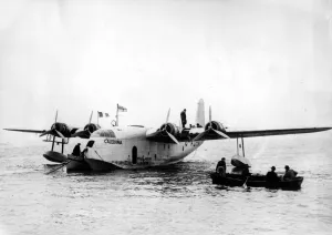 The Imperial Airways flying boat Caledonia on the water at Shannon air base about The Imperial Airways flying boat Caledonia on the water at Shannon air base about