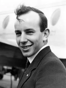 John Surtees, Briatins ace motor-cyclist, seen before he left London Airport for Milan John Surtees, Briatins ace motor-cyclist, seen before he left London Airport for Milan