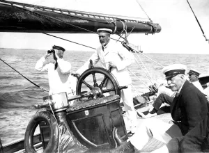 King George V as captain of his yacht Britannia which he frequently sailed at Cowes King George V as captain of his yacht Britannia which he frequently sailed at Cowes