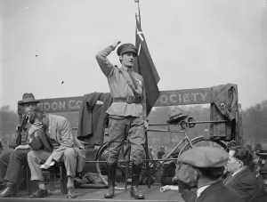 May Day Labour demonstration in Hyde Park. Commander J Snooks addressing one of May Day Labour demonstration in Hyde Park. Commander J Snooks addressing one of