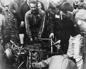 Jim Clark Prints: Print of Jim Clark's fatal crash at Hockenheim circuit