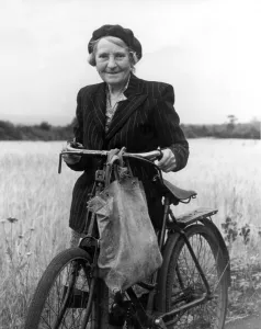 Mrs Florence Allbeury is 80 years old. She lives at Swanley Kent. With her bicycle 1954 Mrs Florence Allbeury is 80 years old. She lives at Swanley Kent. With her bicycle 1954