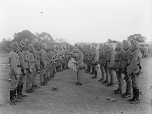 Portuguese troops in training, at Horsham, Sussex. Gas mask drill