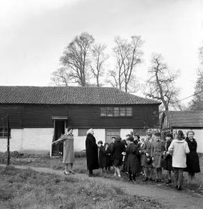 Sidcup, Kent ; These children lined up outside an old barn in Sidcup, Kent are Sidcup, Kent ; These children lined up outside an old barn in Sidcup, Kent are