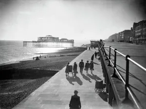 Sunset at St Leonards, Hastings, Sussex, throws the pier into relief. St Leonard's
