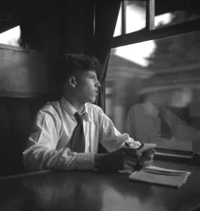 Trainspotters Club outing A young train spotter sitting in the railway carriage Trainspotters Club outing A young train spotter sitting in the railway carriage