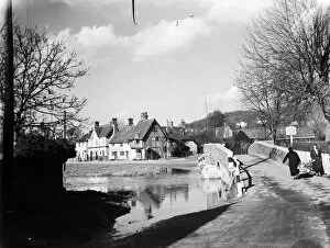 A view of Eynsford over the River Darent by the bridge and ford. 1936
