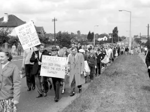 Villagers of Swanley Kent demonstrate in favour of a zebra crossing and by pass July 1960 Villagers of Swanley Kent demonstrate in favour of a zebra crossing and by pass July 1960