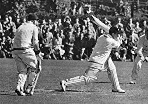 Auckland Gallery: W Mervyn Wallace batting against Sussex in 1949s C Griffith is keeping wicket