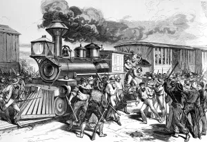 West Virginia - The Baltimore and Ohio railroad strike - the disaffected workmen dragging firemen West Virginia - The Baltimore and Ohio railroad strike - the disaffected workmen dragging firemen