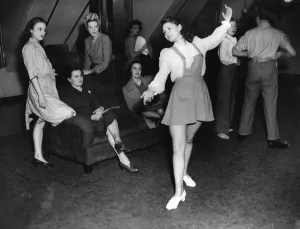 Windmill girls in 1946 dance / dancing / party season / celebration / happy vintage Windmill girls in 1946 dance / dancing / party season / celebration / happy vintage