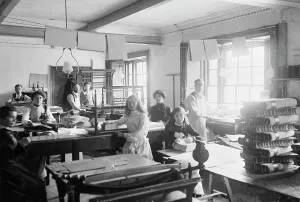 Great Houses Gallery: Blackfords printing works book-binding room, Truro, Cornwall. Early 1900s