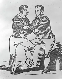 Cornish wrestlers, wood block print. 1820-1830 Cornish wrestlers, wood block print. 1820-1830