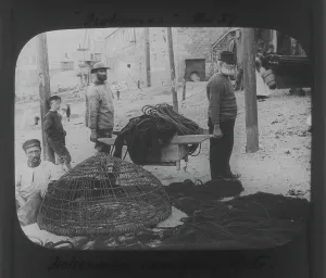 Fishermen carrying nets at St Ives, Cornwall County Fisheries Exhibition, Truro, Cornwall Fishermen carrying nets at St Ives, Cornwall County Fisheries Exhibition, Truro, Cornwall