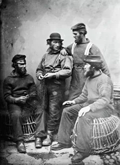 19th Century Gallery: Four fishermen, Polperro, Cornwall. Probably 1860s-1870s