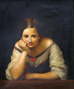 Girl Leaning on a Ledge, Artist Unknown Girl Leaning on a Ledge, Artist Unknown
