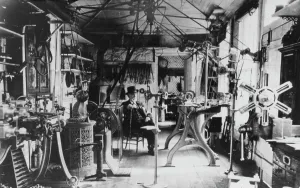 James Tangye (1825-1912) in his workshop at Aviary Court, Illogan, Cornwall. Around 1900 James Tangye (1825-1912) in his workshop at Aviary Court, Illogan, Cornwall. Around 1900