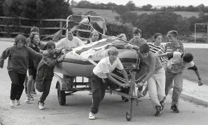 Lifeboat Push, Fowey, Cornwall. September 1990 Lifeboat Push, Fowey, Cornwall. September 1990