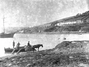 Malpas Ferry at Tregothnan landing, St Michael Penkivel, Cornwall. Around 1887 Malpas Ferry at Tregothnan landing, St Michael Penkivel, Cornwall. Around 1887