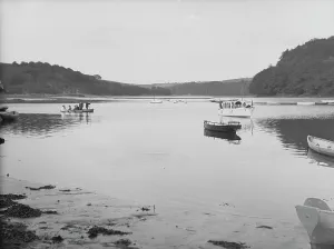 Malpas Ferry underway with passengers onboard, Cornwall. 8th July 1912 Malpas Ferry underway with passengers onboard, Cornwall. 8th July 1912