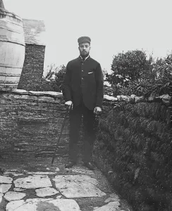A man posed in a back garden in or near Padstow, Cornwall. Probably 1890s or early 1900s A man posed in a back garden in or near Padstow, Cornwall. Probably 1890s or early 1900s