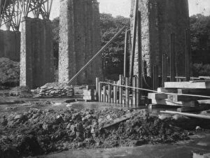 Old Carnon Valley viaduct showing early stage of replacement, Perranwell, Cornwall. Around 1932