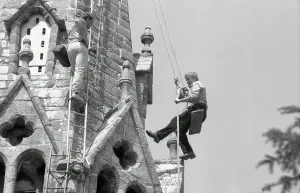 Port Isaac Prints: Print of St Bartholomews Church Steeplejack at Lostwithiel, Cornwall