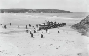 Print of RNLI Lifeboat Arab II at Harlyn Bay, Cornwall