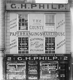 Shop front of G.H. Philp, 2 King Street, Truro, Cornwall. Around 1910