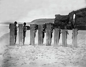 Belly Collection: Surfers on the beach, Perranporth, Perranzabuloe, Cornwall. 1920s