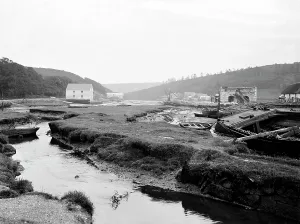 A view down river from Gweek bridge, Cornwall. 12th July 1912 A view down river from Gweek bridge, Cornwall. 12th July 1912